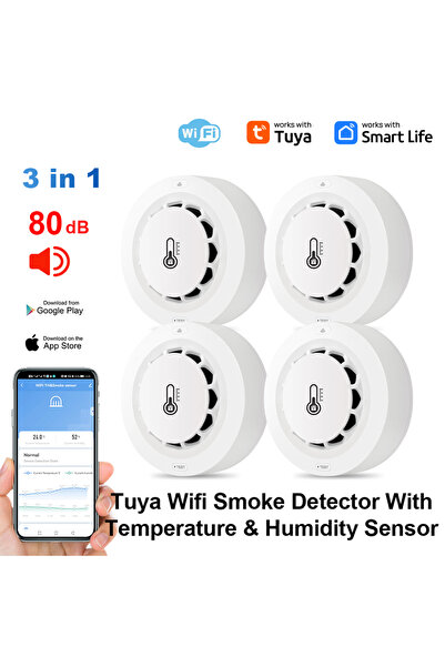 Choice1 4pcs Tuya Wifi BT Two Connection Smoke Detector Temperature Humidity ...