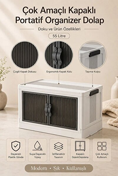Piev Portable Stackable Organizer - Multipurpose and Lid, White Cabinet