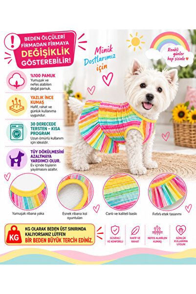 DOGİ&DOG Small Breed Rainbow Colorful Dog Outfit Dog Dress (1-10kg)