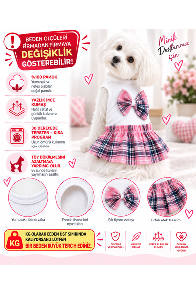 DOGİ&DOG Small Breed Pink College Mini Dog Dress Dog Outfit (1-10kg)