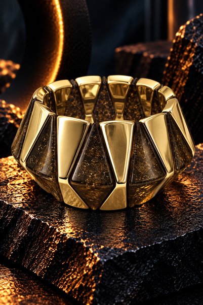 Shinestar atelier Dumanlı Kahverengi Gold Detaylı Geometrik Kadın Elastik Bil...