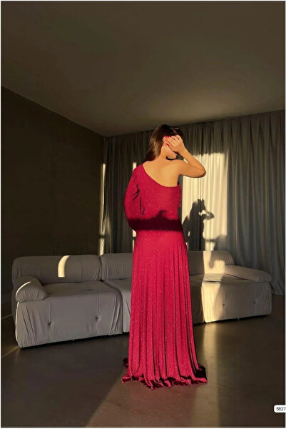 Veraura Lifestyle فستان سهرة نسائي حديث من القماش اللامع بكتف واحد مع تفاصيل ...