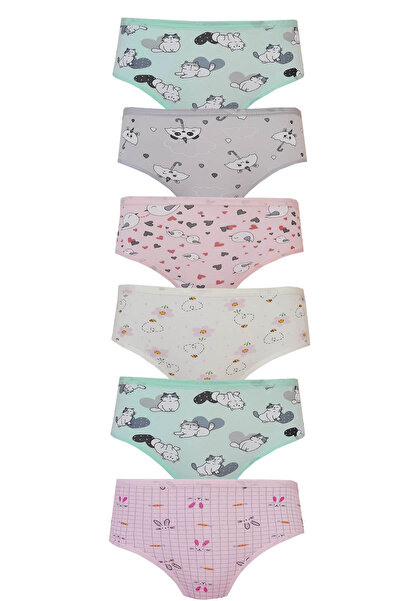 Hepsine Rakip 6-Pack Kota Girls' Slip Panties Colorful Patterned Empirme