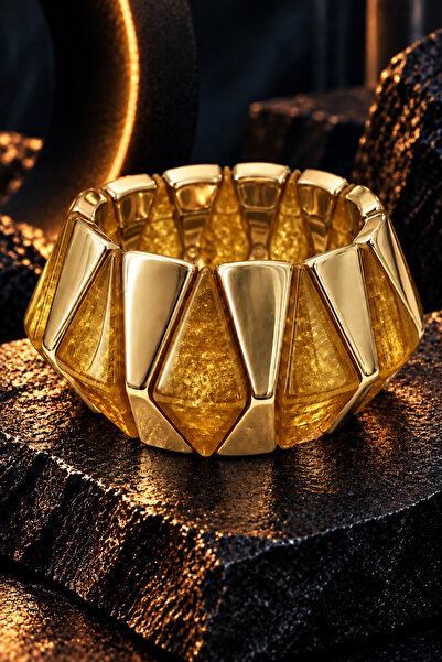 Shinestar atelier Bal Rengi Gold Detaylı Geometrik Kadın Elastik Bileklik Gen...