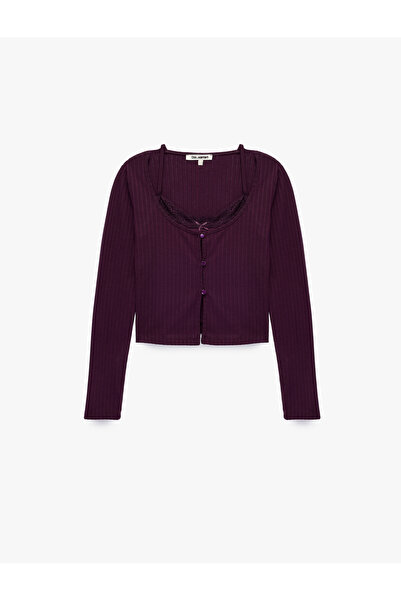 Koton İkili Katmanlı Dantel Detaylı Slim Fit Kaşkorse Bisiklet Yaka Uzun Koll...