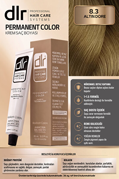 DLR Color Saç Boyası 60ml 8.3 Açık Dore Kumral - Profesyonel Kuaför Kalitesin...