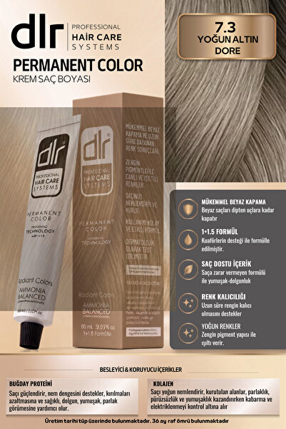 DLR Color Saç Boyası 60ml 7.3 Dore Kumral - Profesyonel Kuaför Kalitesinde Re...