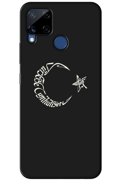 Zebana Realme C15 Compatible Case Moon Star and Atatürk Silicone Case (Printed)