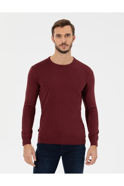 Pierre Cardin Pulover basic tricotaj roșu slim fit cu guler rotund 50258993-VR014