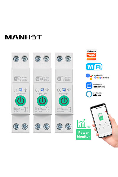 Choice قاطع دائرة كهربائية ذكي واي فاي من مانهوت 1P+N 63A مع مؤشرات استهلاك ا...