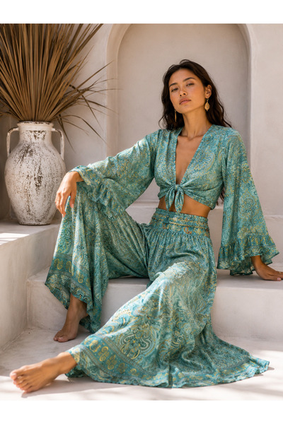 laviyonsa İpek bolero & pantolon etnik varaklı takım STD 36-42