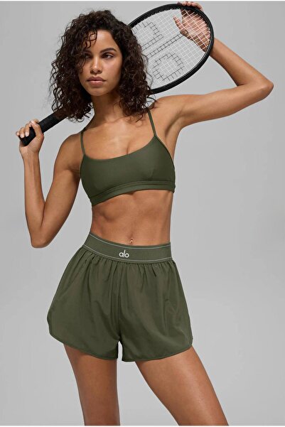 strivex Women's 2 in 1 Running Sports Athletic Gym Zipper Pocket Short Khaki ...