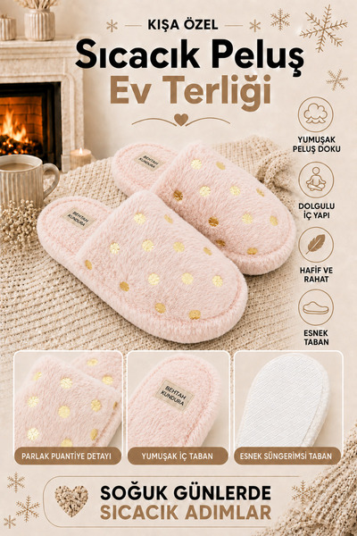 Behtah Kundura Fluffy Silent Sole Dotted Women's House Slippers Furry Slipper...