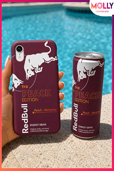 Molly iPhone XR İçin Vişne Redbull The Peach Edition Desenli İçi Kadife Silik...