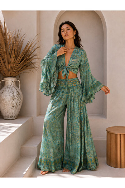 laviyonsa İpek bolero & pantolon etnik varaklı takım STD 36-42