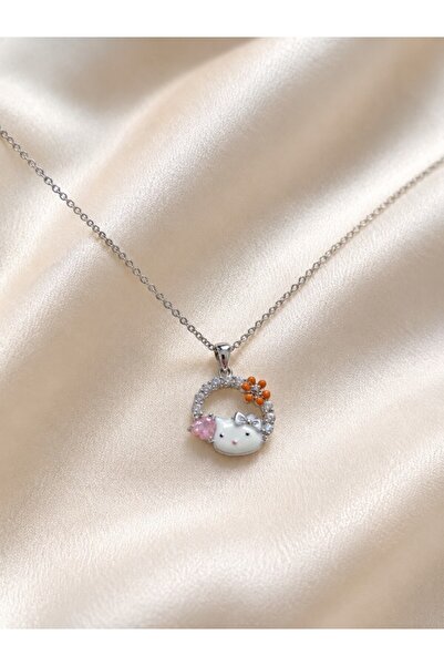 deryora Women's Hello Kitty Figured Silver Color Zircon Stone Necklace Elegan...