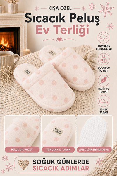 Behtah Kundura Fluffy Silent Sole Dotted Women's House Slippers Furry Slipper...