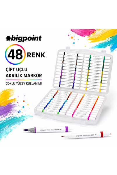 Art Tone 48 Renk Çift Uçlu Akrilik Marker Kalem Seti Çoklu Yüzey Uyumlu Cam, ...