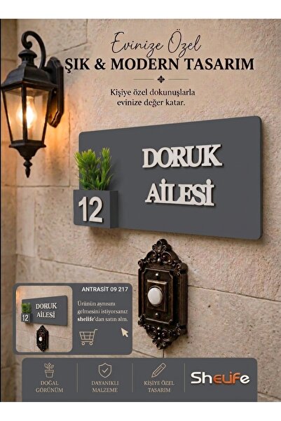 SHELİFE Kişiye Özel Aile İsimliği Kapı Süsü | İsim ve Kapı No Yazılı Dekorati...