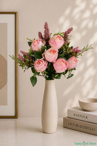 Yapay Çiçek Sitesi Yapay Cipsolu Gül Demeti 11 Dal 51cm Açık Pembe