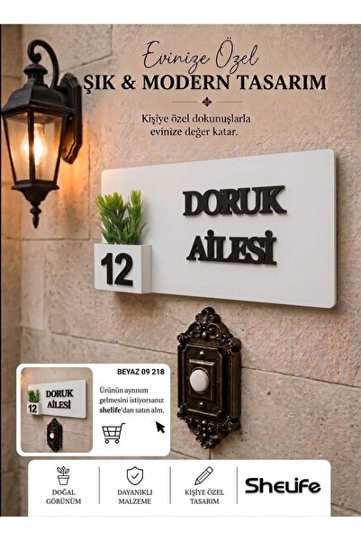 SHELİFE Kişiye Özel Aile İsimliği Kapı Süsü | İsim ve Kapı No Yazılı Dekorati...