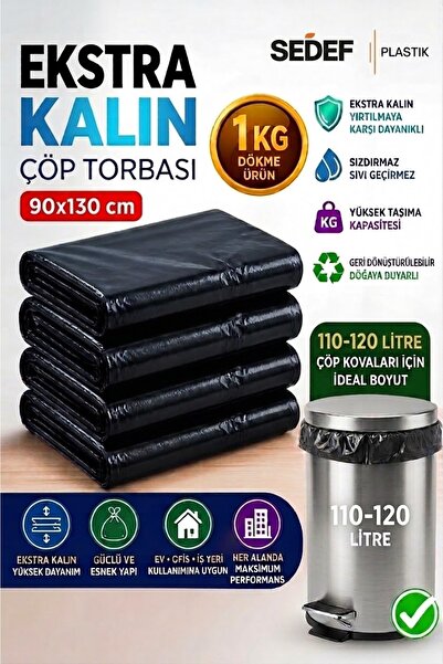 Plastik 90x130 Ekstra Kalın Siyah Endüstriyel Çöp Torbası Sızdırmaz 1 Kg