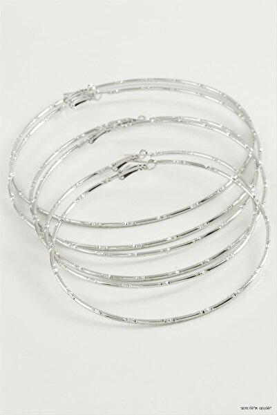 ZERO LAND Spt-Gld Dotted Metal Hoop Earrings 6 Pcs (41508) Silver Color