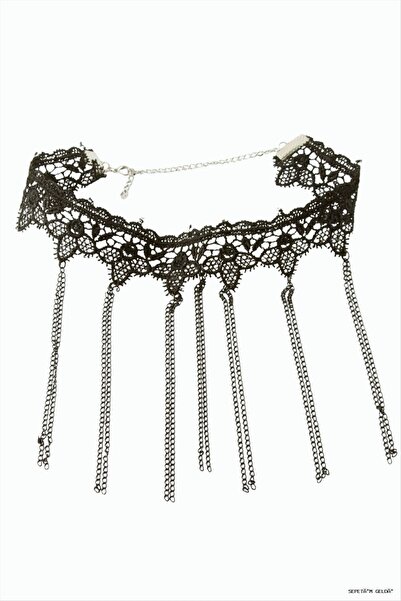 ZERO LAND Spt-Gld Ir Dangle Lace (44400) Necklace Black