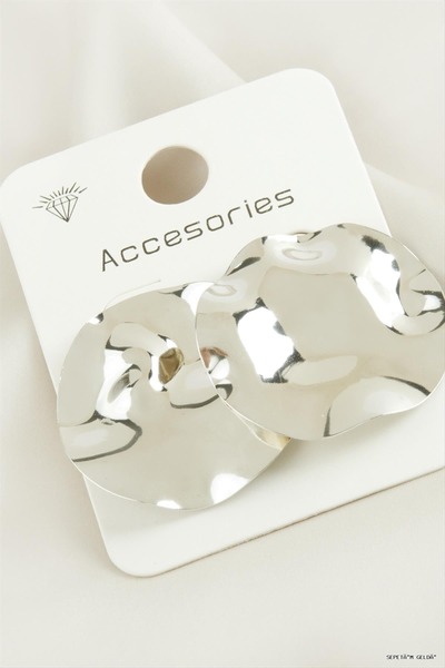 ZERO LAND Spt-Gld Round Tr Metal Earrings (42419) Silver Color