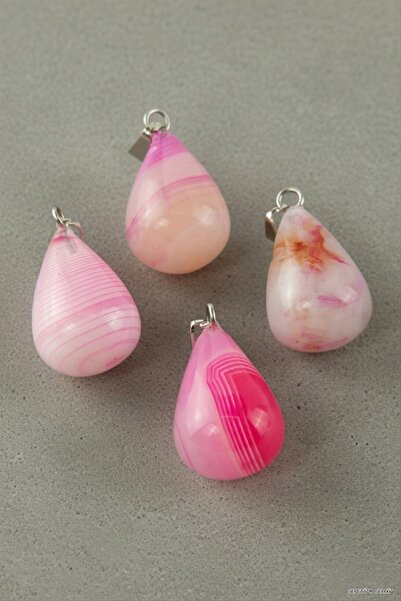 ZERO LAND Spt-Gld Pink Quartz Drop Natural Stone Pendant 1 Piece (40220) Pink