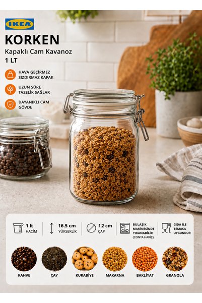 IKEA Trev Glass Jar with Lid 1 Lt Vacuum Sealed Leak-Proof Airtight Transpare...