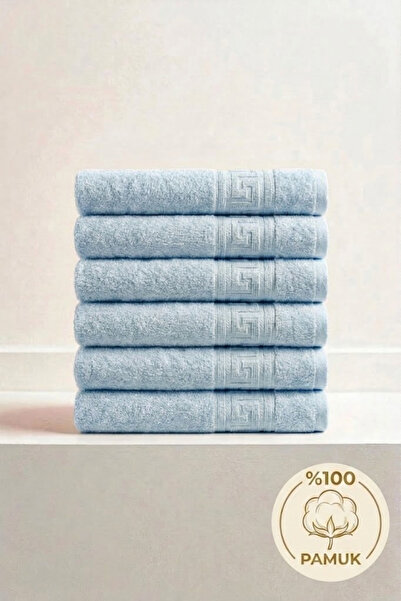 Anılsan 6'lı Mavi Greek Mini El, Yüz Havlusu 75Gr. - 30x50 Cm, %100 Pamuk, Sp...