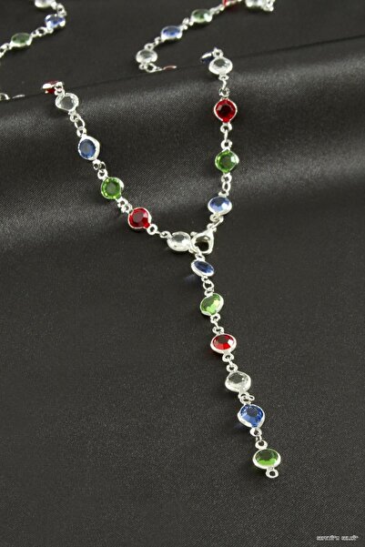 ZERO LAND Spt-Gld Round Zircon Stone Y Necklace (45323) Silver Color