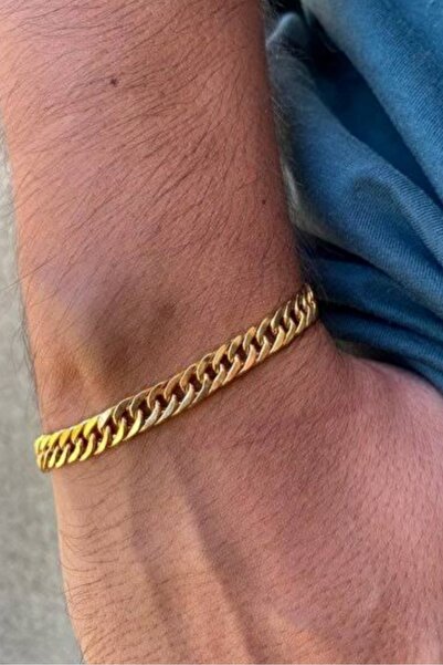 Nazellaa Men's Wicker Mesh Steel Chain Bracelet 6mm (Gold)