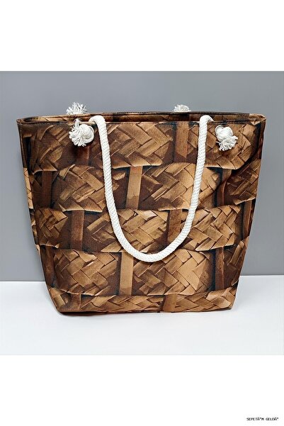 ZERO LAND Spt-Gld Wooden Knitted Patterned Beach Bag (53906) Yellow