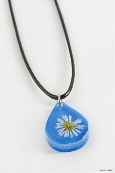 ZERO LAND Spt-Gld Daisy Oval Epoxy (50229) Pendant Blue