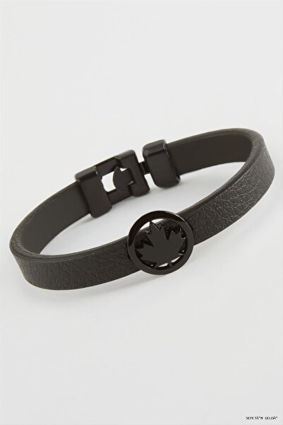 ZERO LAND Spt-Gld Leaf Quality Faux Leather Bracelet (51802) Black Standard