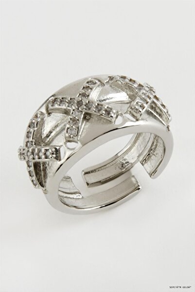 ZERO LAND Spt-Gld Cross Stone Metal Ring (51138) Silver Color