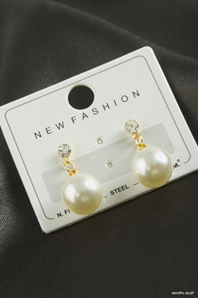 ZERO LAND Spt-Gld Round Pearl Stone (50001) Earrings Yellow