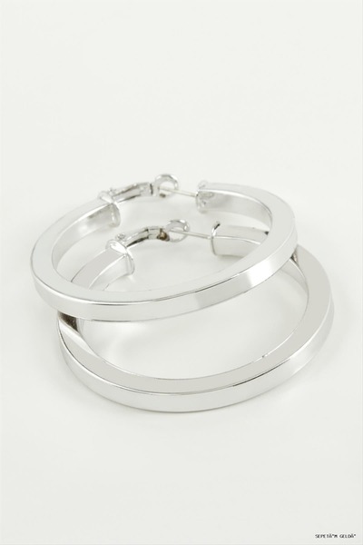 ZERO LAND Spt-Gld Crushed Hoop Earrings 4.5 cm (45330) Silver Color