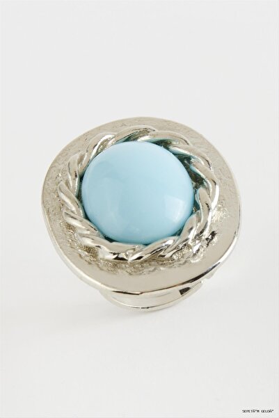 ZERO LAND Spt-Gld Oval Turquoise Gemstone Ring (51227) Silver Color