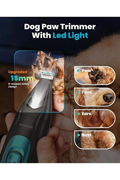 oneisall 4'ü 1 Arada Sessiz Köpek Kedi Tıraş Makinesi LED Işıklı, 2000 Mah Şarjlı, Tırnak ve Pati Tıraş Aleti