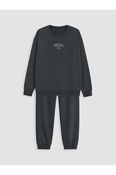 LC Waikiki Anthracite Embroidered Boys' Tracksuit Set