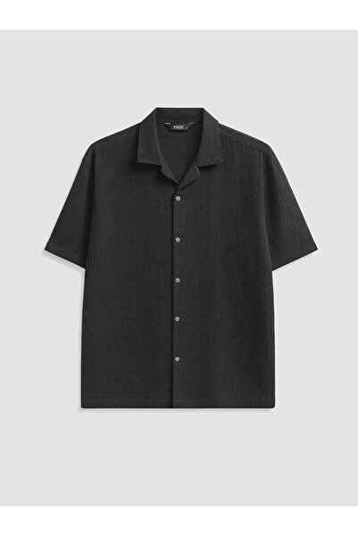 LC Waikiki Trendlucky Loose Fit Resort Collar Muslin Men's Shirt with a Diffe...