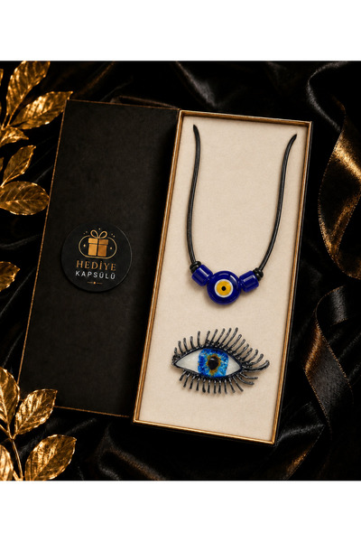 PULİNİN DÜKKANI Handmade Glass Evil Eye Beaded Necklace and Blue Eye Brooch w...