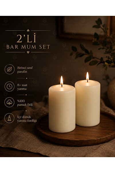 RIVEND 2'li Bar Mum Seti - Krem Rengi Dekoratif Bar Mum