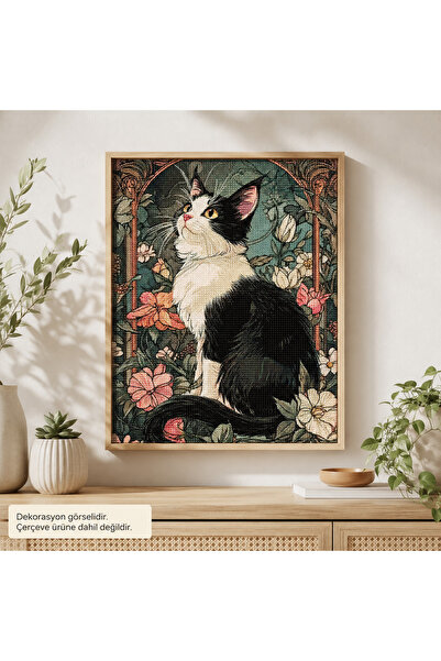 WoodenThings Çiçek Bahçesinde Kedi Elmas Boyama Tablo Kiti – 40×50 cm