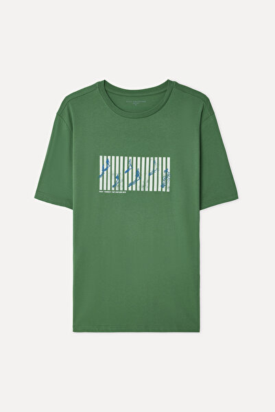 Mudo Men's Green Printed Crew Neck T-Shirt