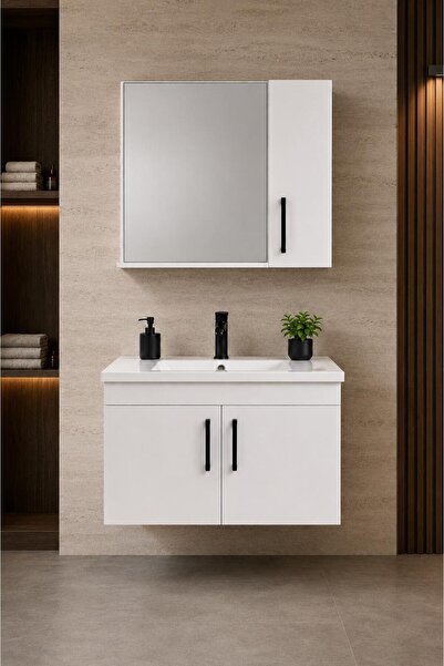 Demezler Home Modern Liva 65 cm Beyaz MDF Hilton Banyo Dolabı Takımı Aynalı S...