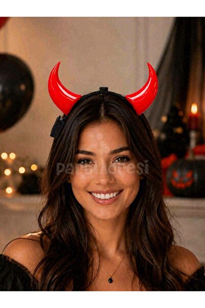 Parti Adresi Cadılar Bayramı Işıklı Kırmızı Şeytan Boynuzu Taç – Halloween Pa...